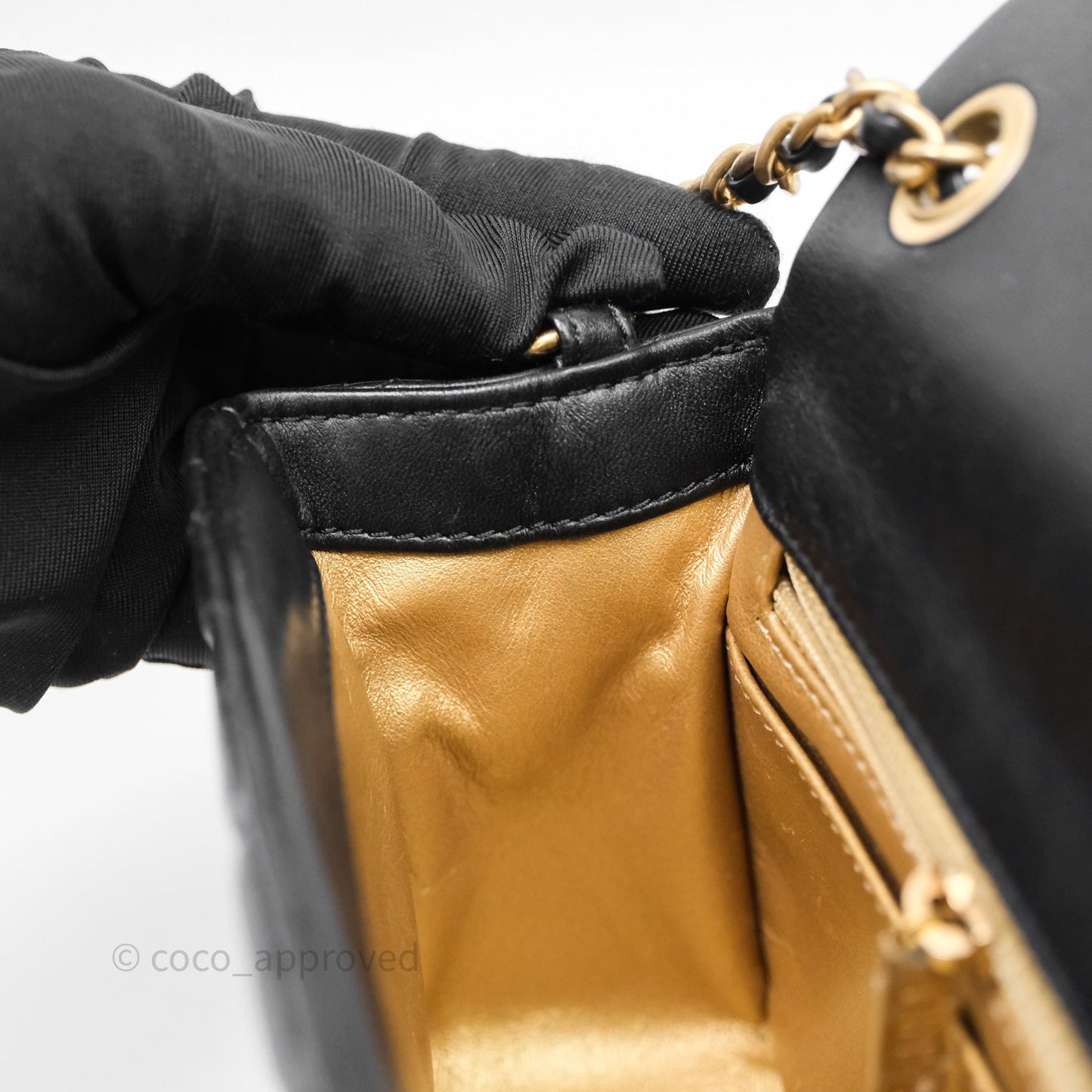 Chanel Pearl Crush Mini Square Quilted Black Lambskin Aged Gold Hardware