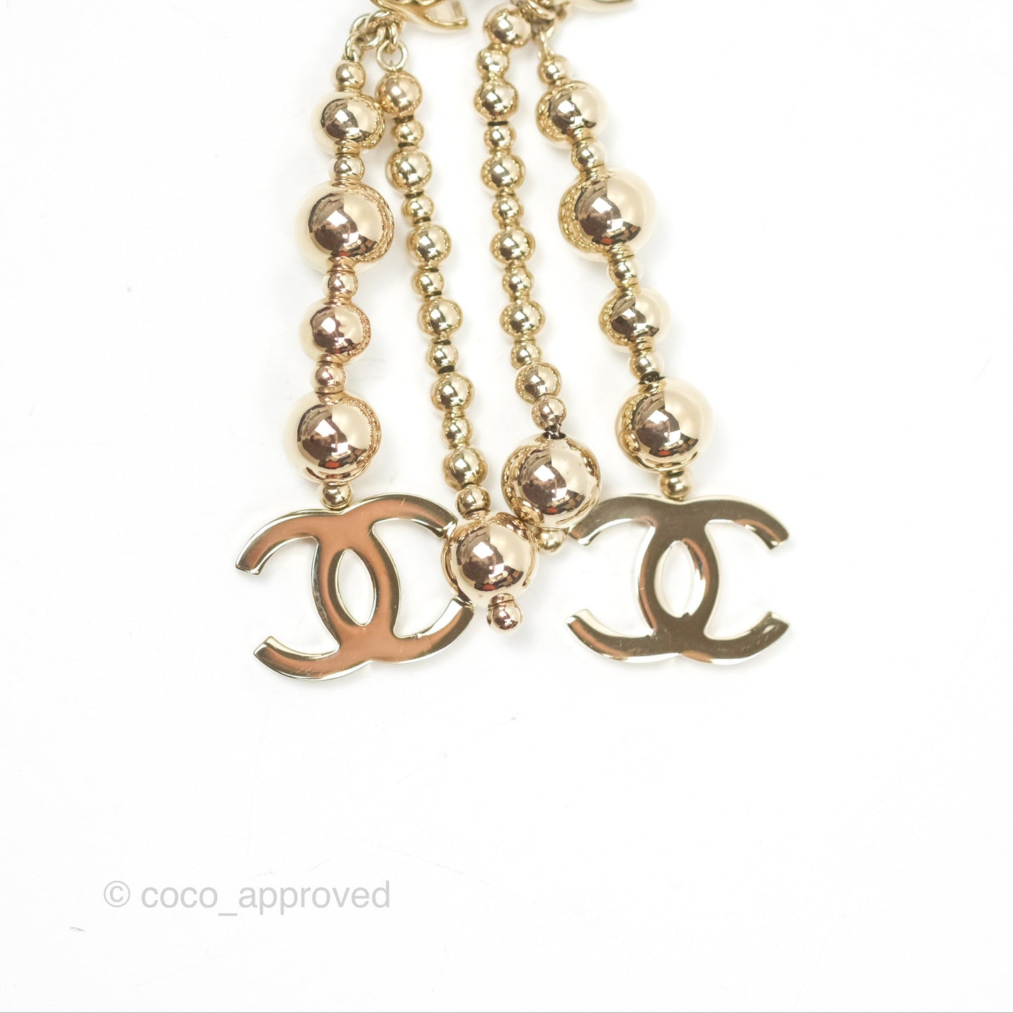 Chanel CC Bead Long Drop Earrings Gold Tone 21S