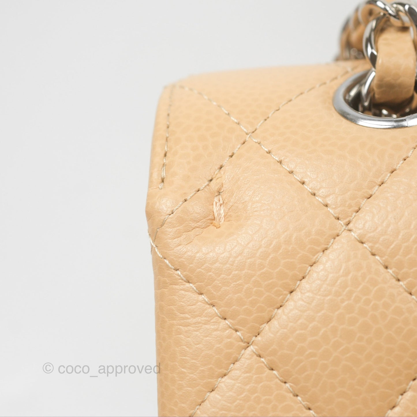 Chanel Classic M/L Medium Flap Quilted Beige Caviar Silver Hardware