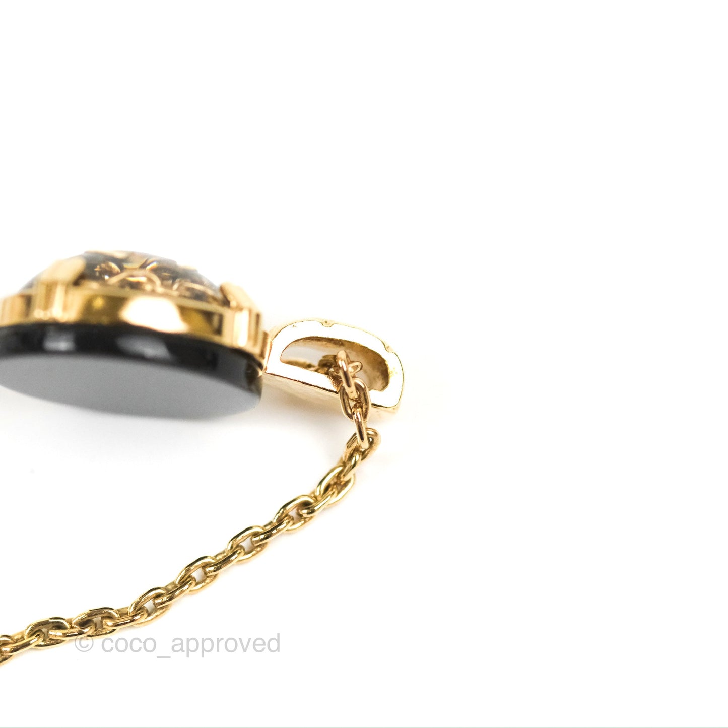 Chanel CC Chain Black Round Pendant Necklace Gold Tone 22A