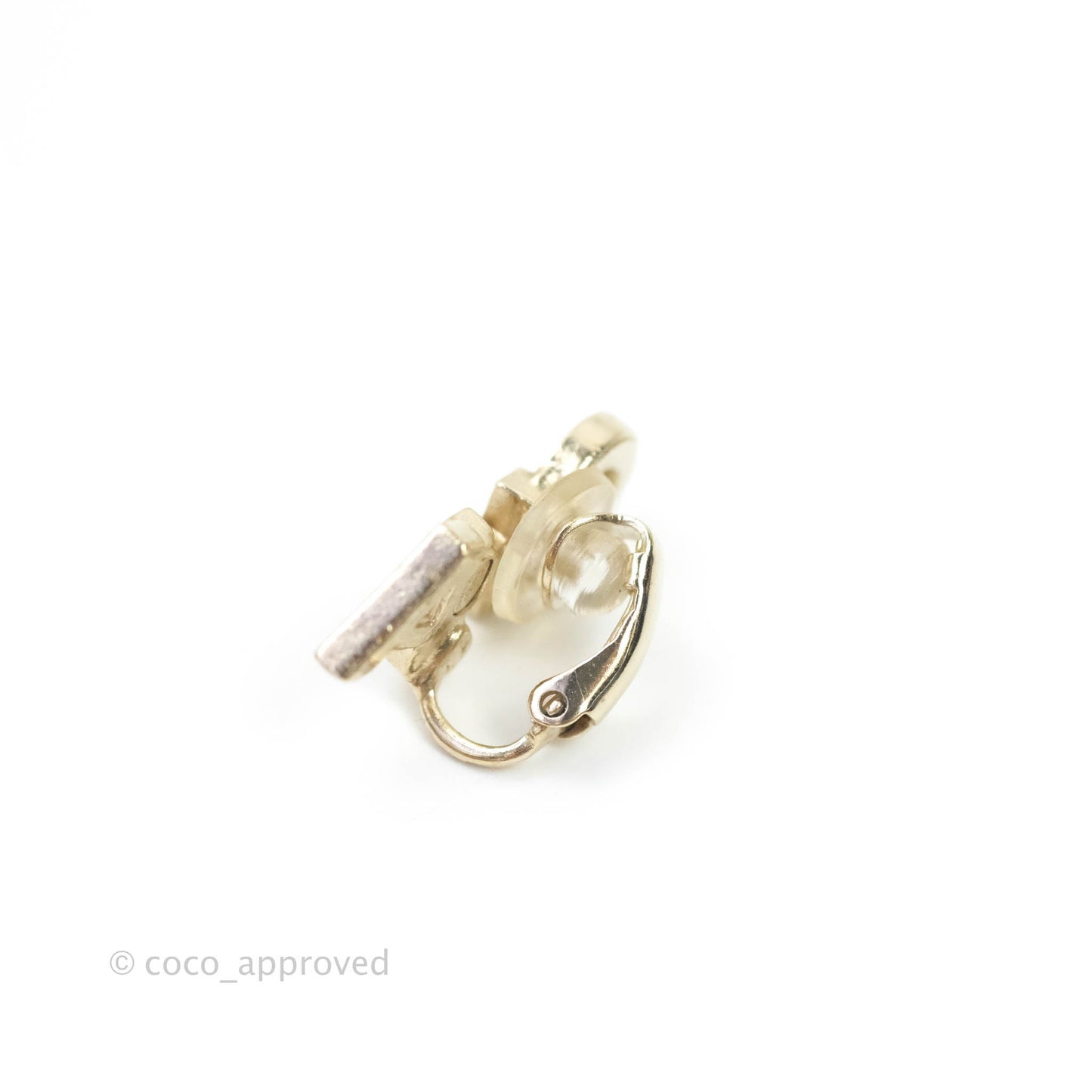 Chanel Crystal Pearl Signature Stud Ear Clips Gold Tone 20B