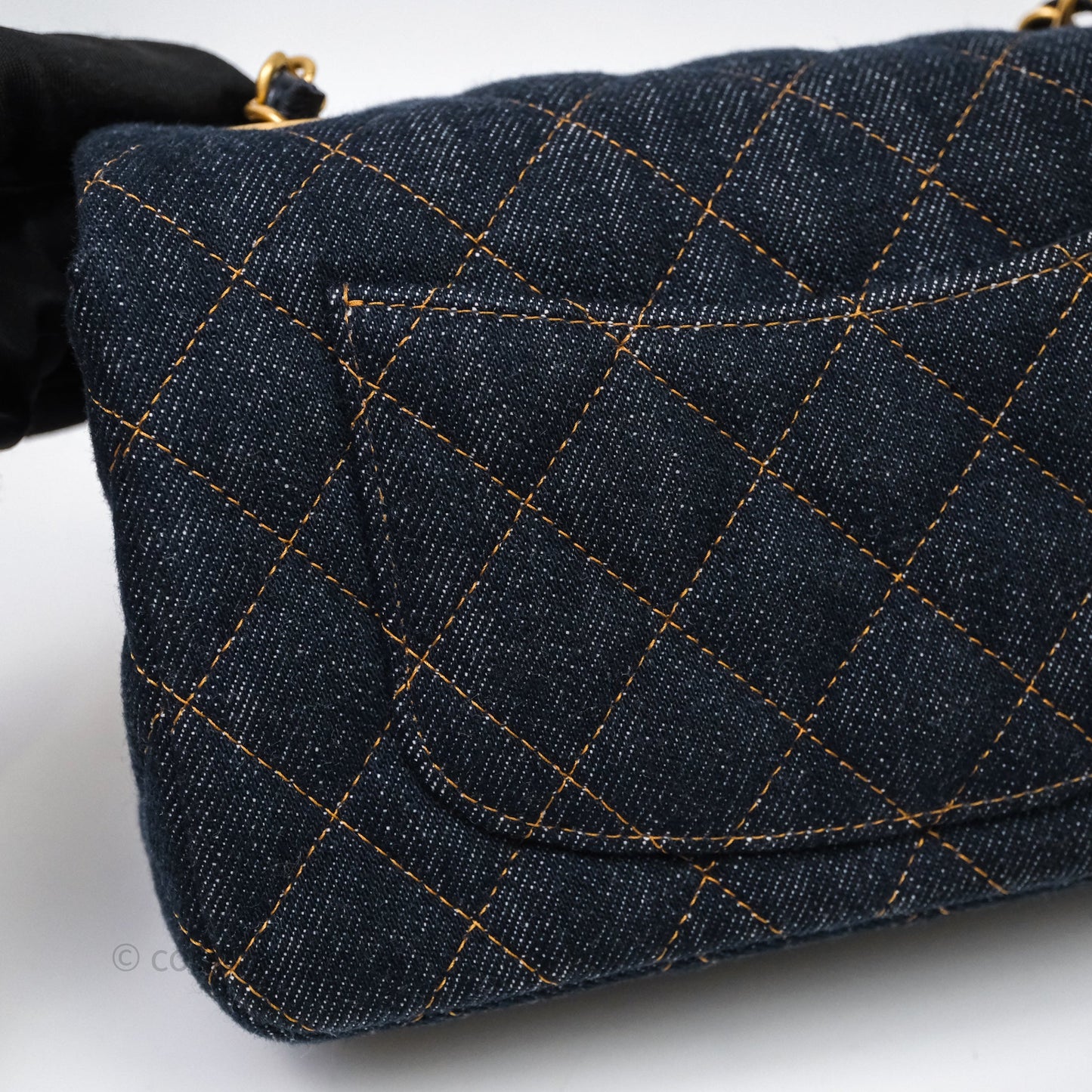 Chanel Mini Rectangular Quilted Dark Blue Denim Aged Gold Hardware