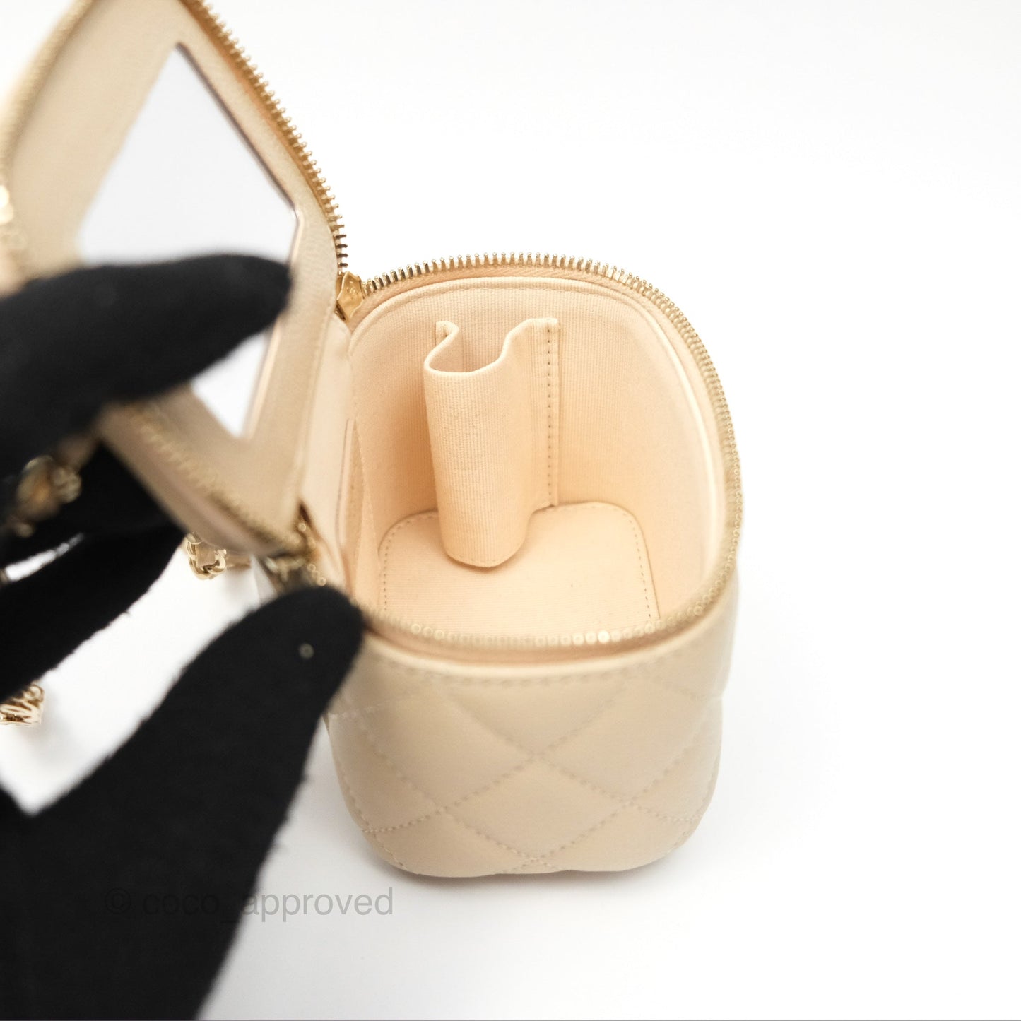 Chanel Mini Vanity With CC Chain Light Beige Caviar Gold Hardware