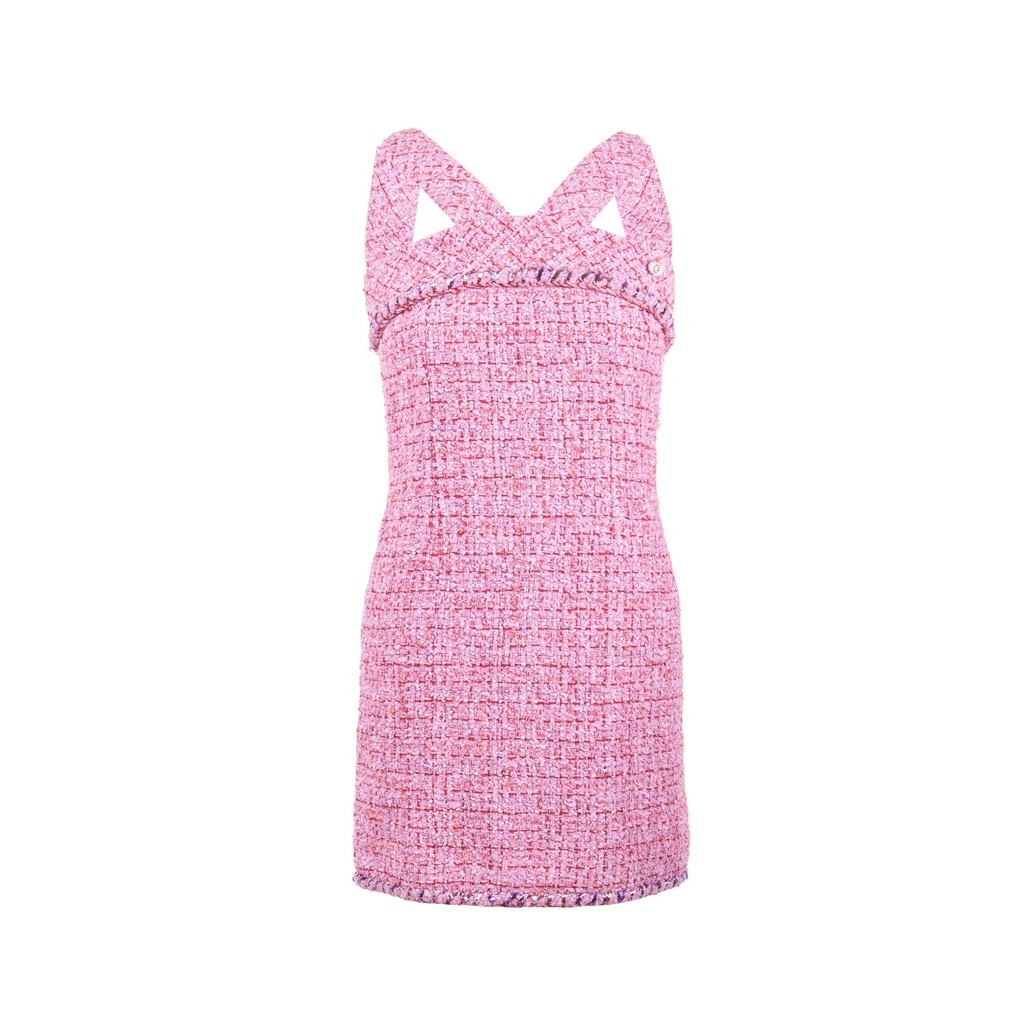 Chanel Size 34 22P Tweed Mini Dress Cotton/Polyester Light Purple / Pink