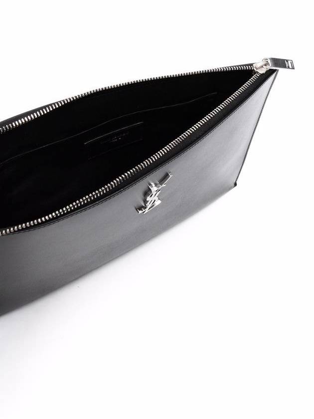 Luxury Saint Laurent Monogram Silver Logo Clutch Bag Black