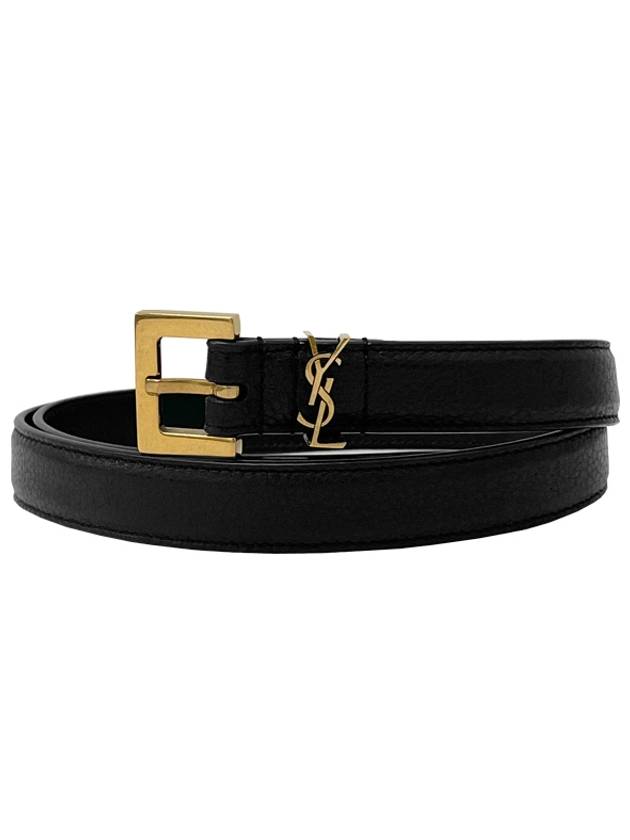Luxury Saint Laurent Monogram Buckle Grain Leather Belt Black