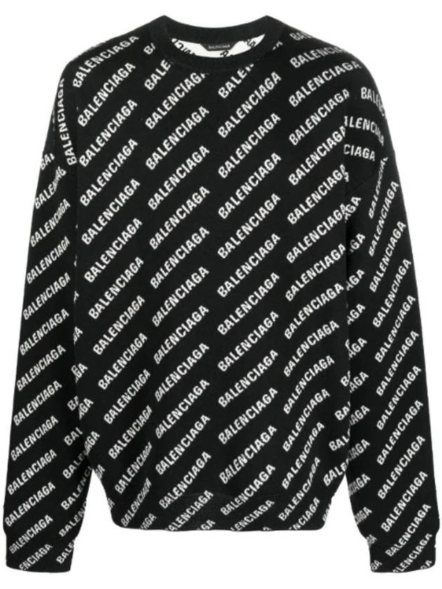 Luxury Balenciaga All Over Intarsia Logo Knit Top Black