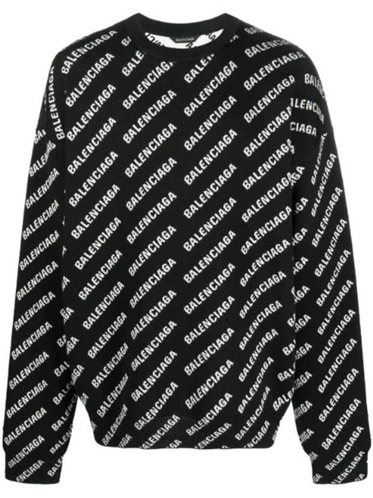Luxury Balenciaga All Over Intarsia Logo Knit Top Black