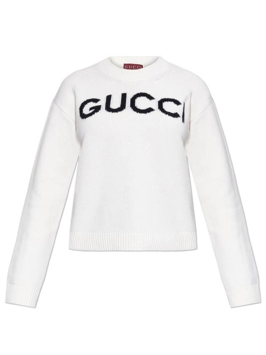 Luxury Gucci Trending 2025 Intarsia Wool Knit Top White