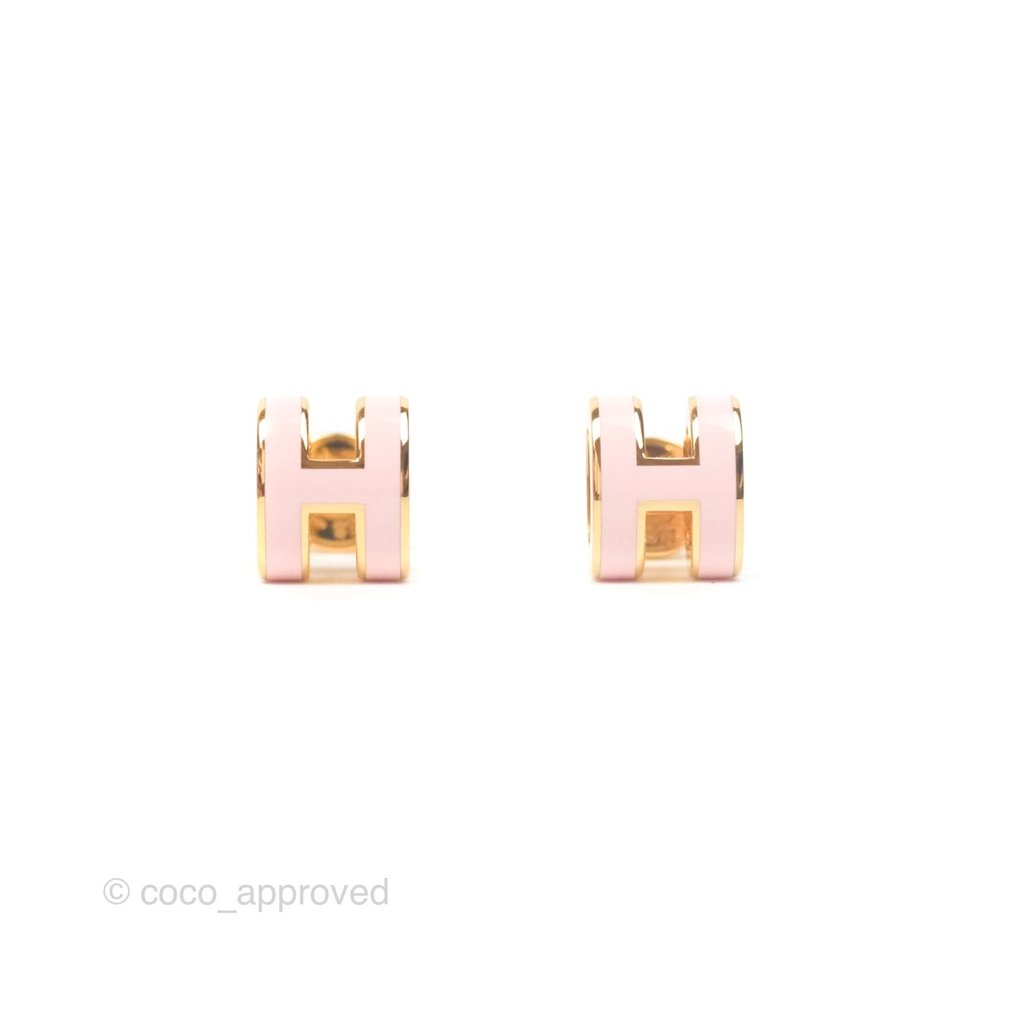 Hermès Mini Pop H Earrings Rose Dragee Gold Tone