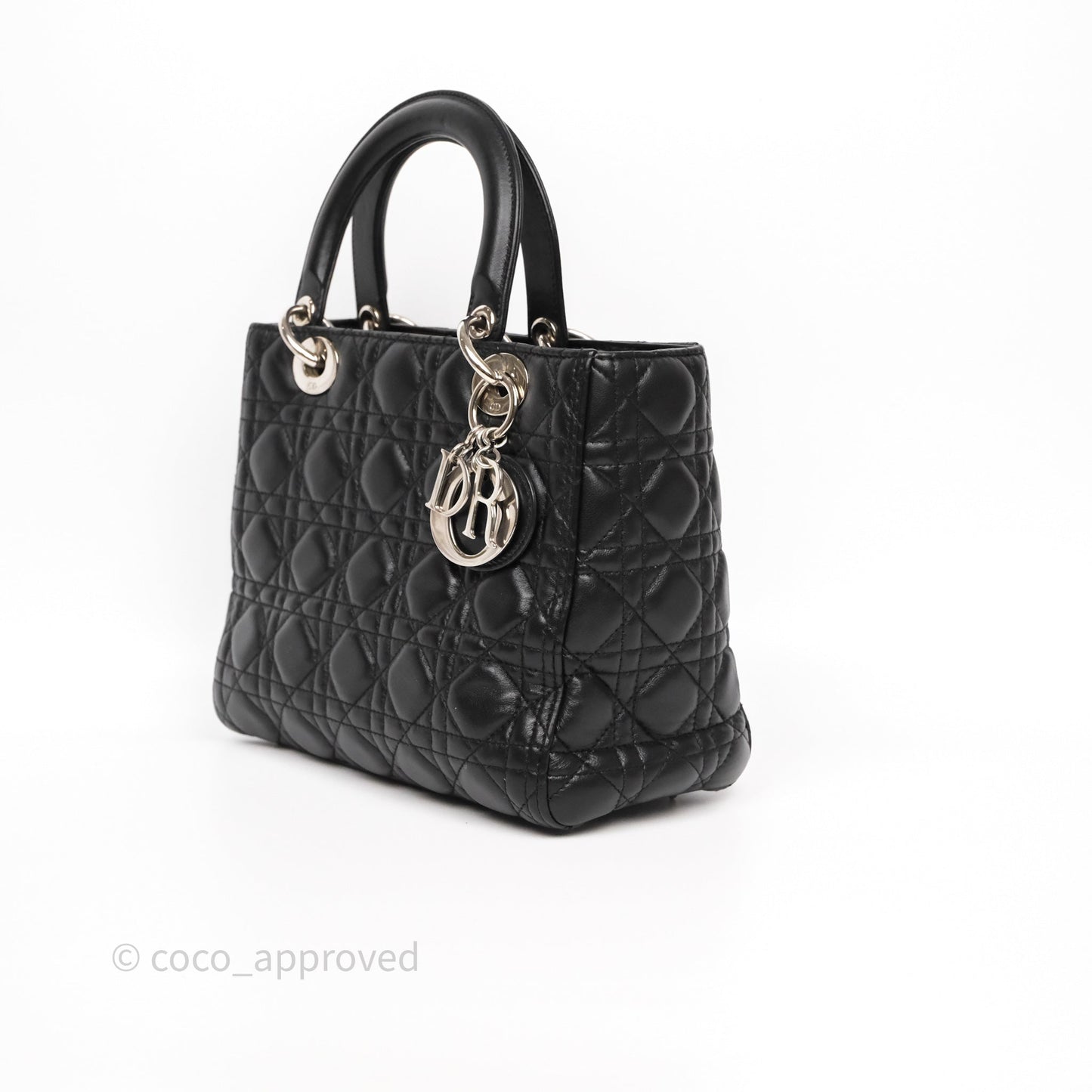 Christian Dior Medium Lady Dior Black Lambskin Silver Hardware