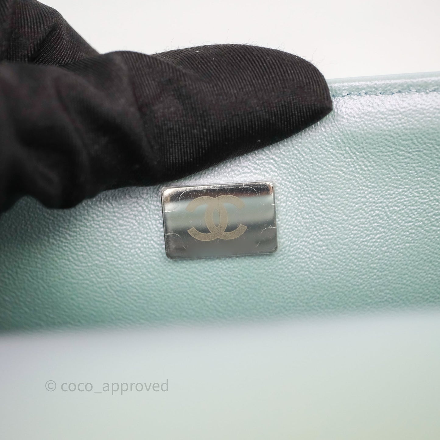 Chanel Mini Rectangular Bag Quilted Iridescent Icy Blue Silver Hardware