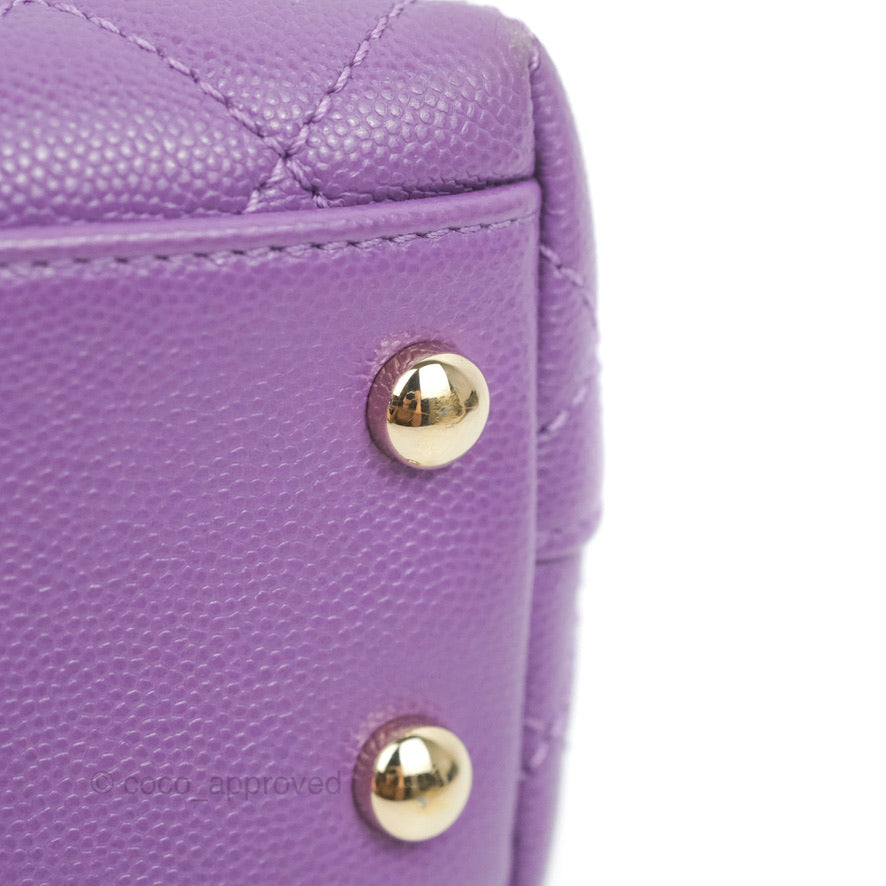 Chanel Mini Coco Handle Quilted Purple Caviar Gold Hardware