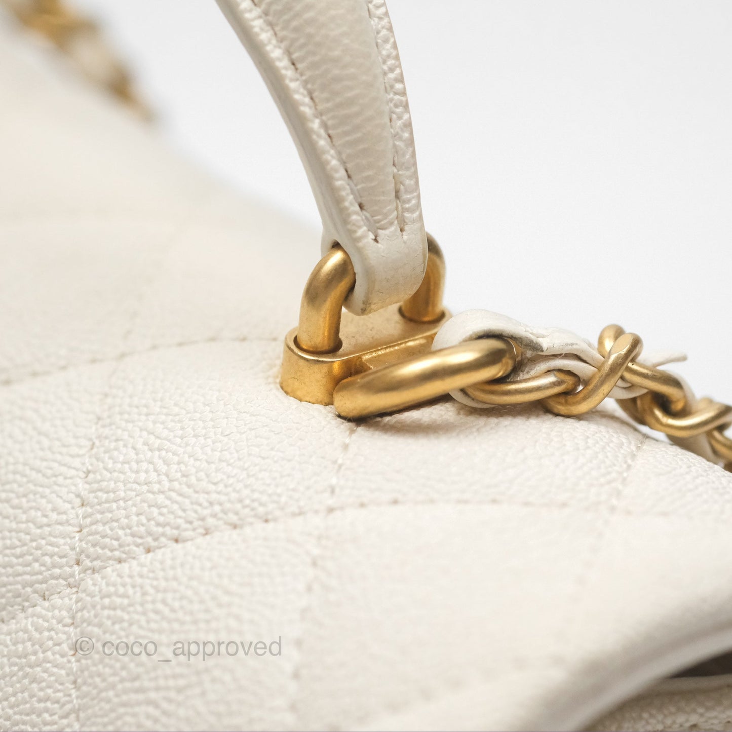 Chanel Top Handle Mini Rectangular Flap Bag Ivory White Caviar Aged Gold Hardware