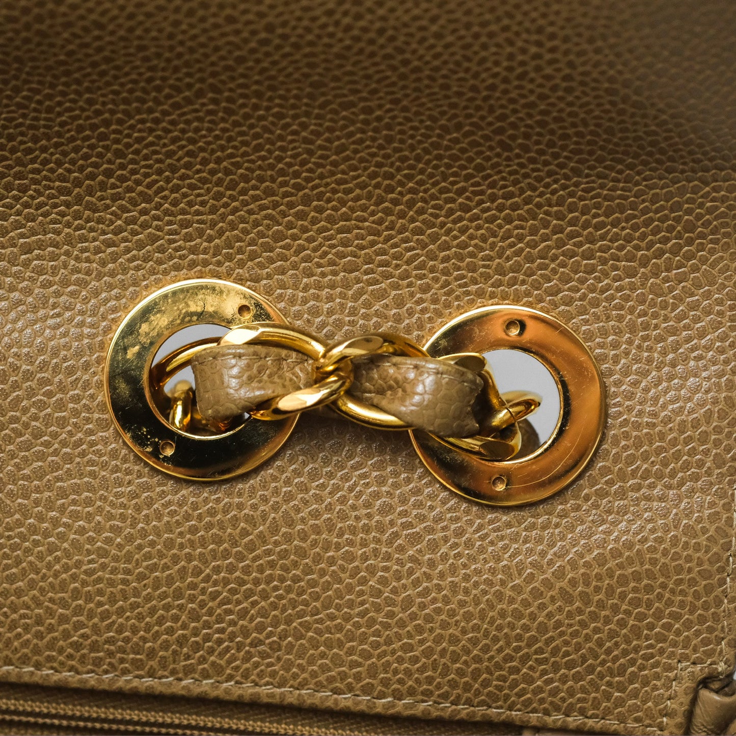 Chanel Vintage Vertical Quilted Jumbo Single Flap Beige Caviar 24K Gold Hardware
