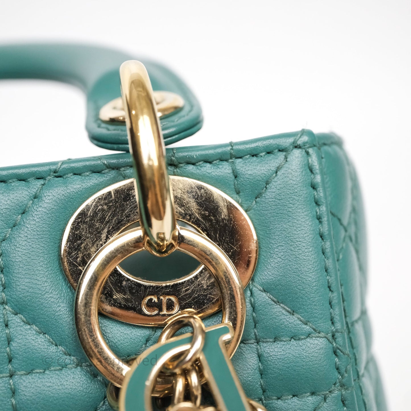 Christian Dior Mini Lady Dior Cannage Green Lambskin Gold Hardware
