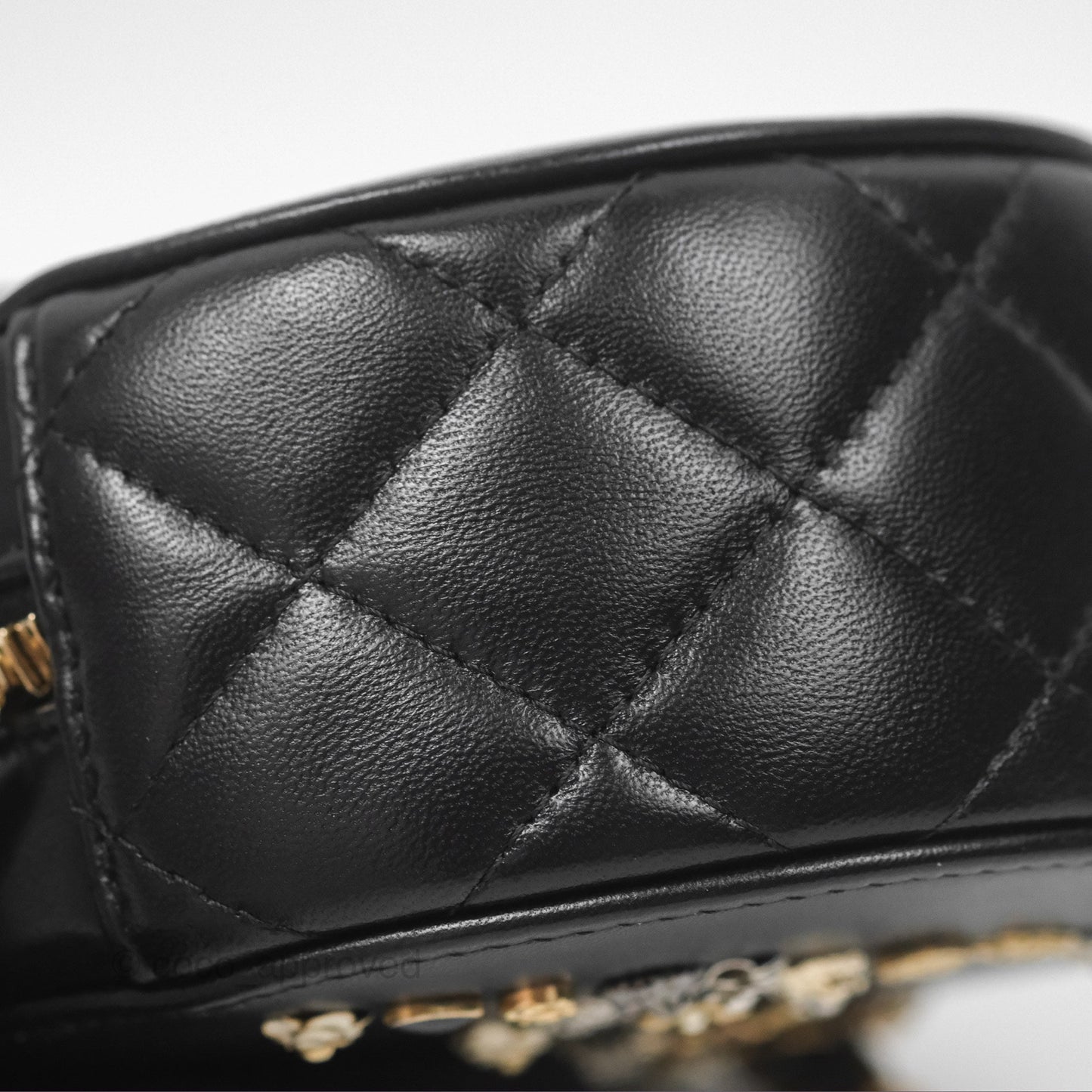 Chanel Studded CC Round Clutch With Chain Black Lambskin Gold Hardware