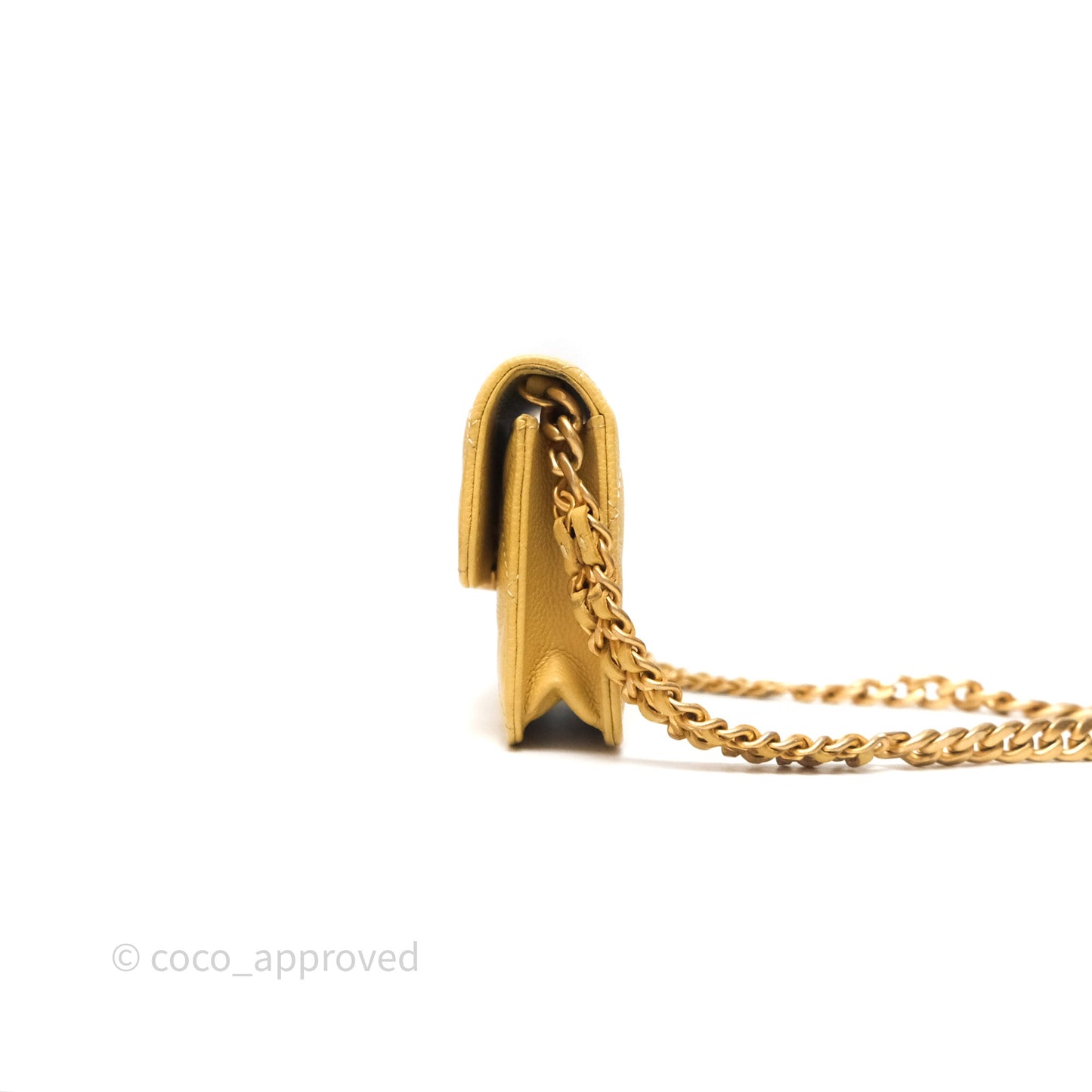 Chanel Mini Clutch With Chain Yellow Caviar Aged Gold Hardware
