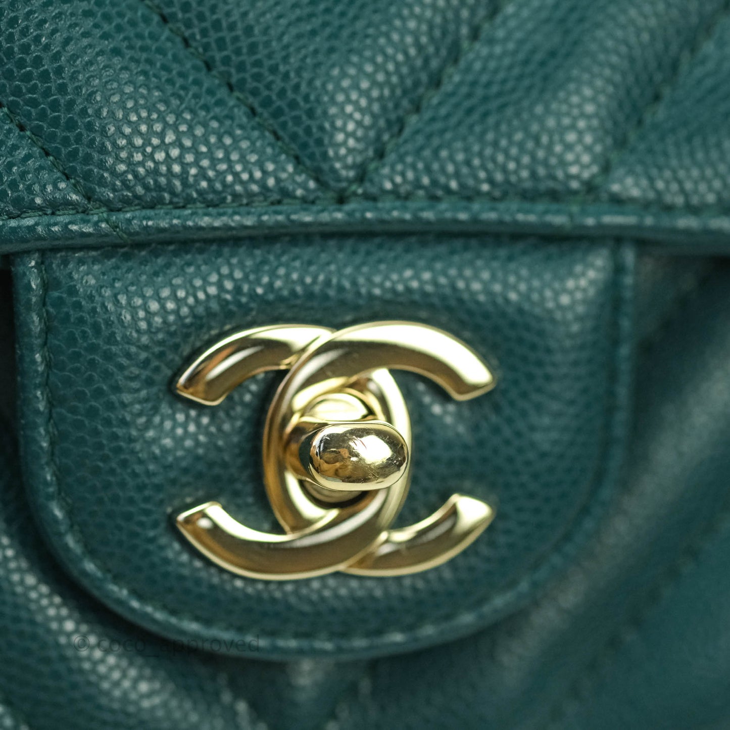 Chanel Chevron Mini Rectangular Caviar Flap Bag Dark Green Gold Hardware