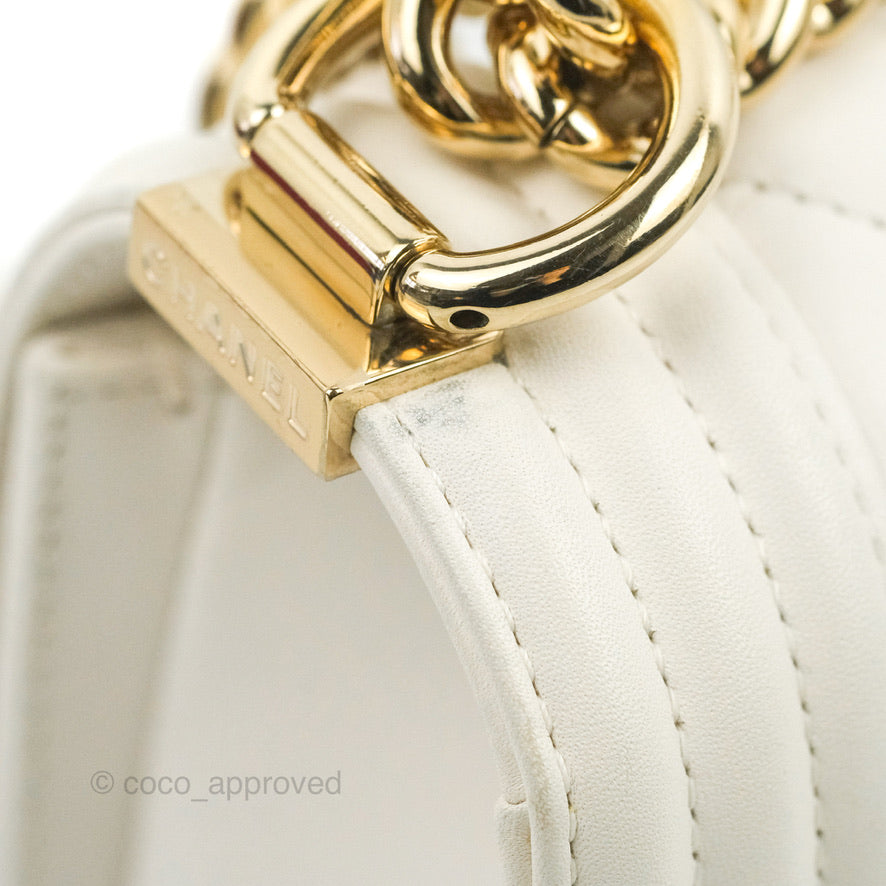 Chanel Medium Boy Bag White Calfskin Gold Hardware