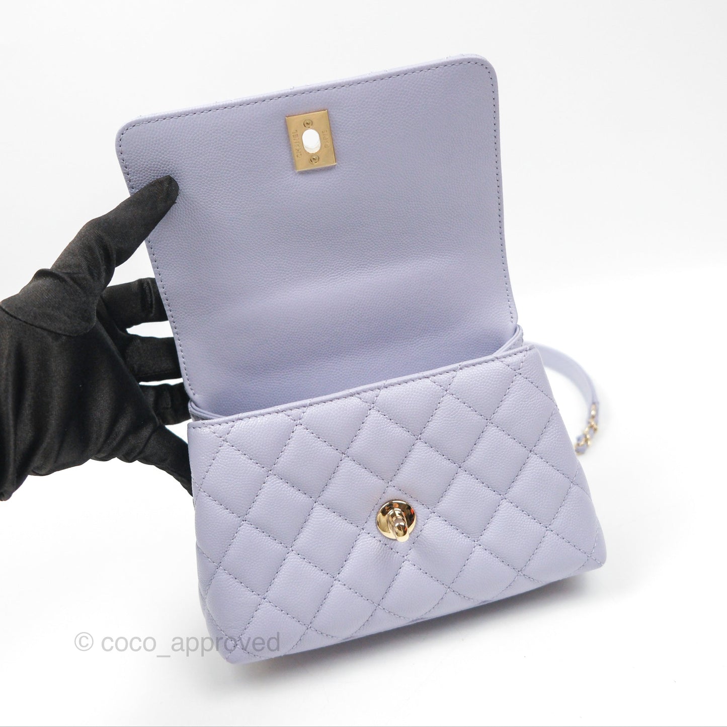 Chanel Mini Coco Handle Lilac Caviar Gold Hardware