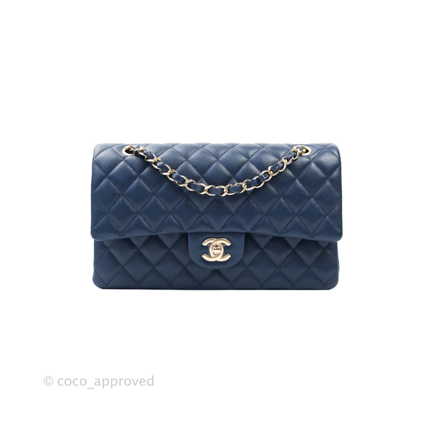 Chanel Quilted M/L Medium Double Flap Navy Caviar Gold Hardware 17B