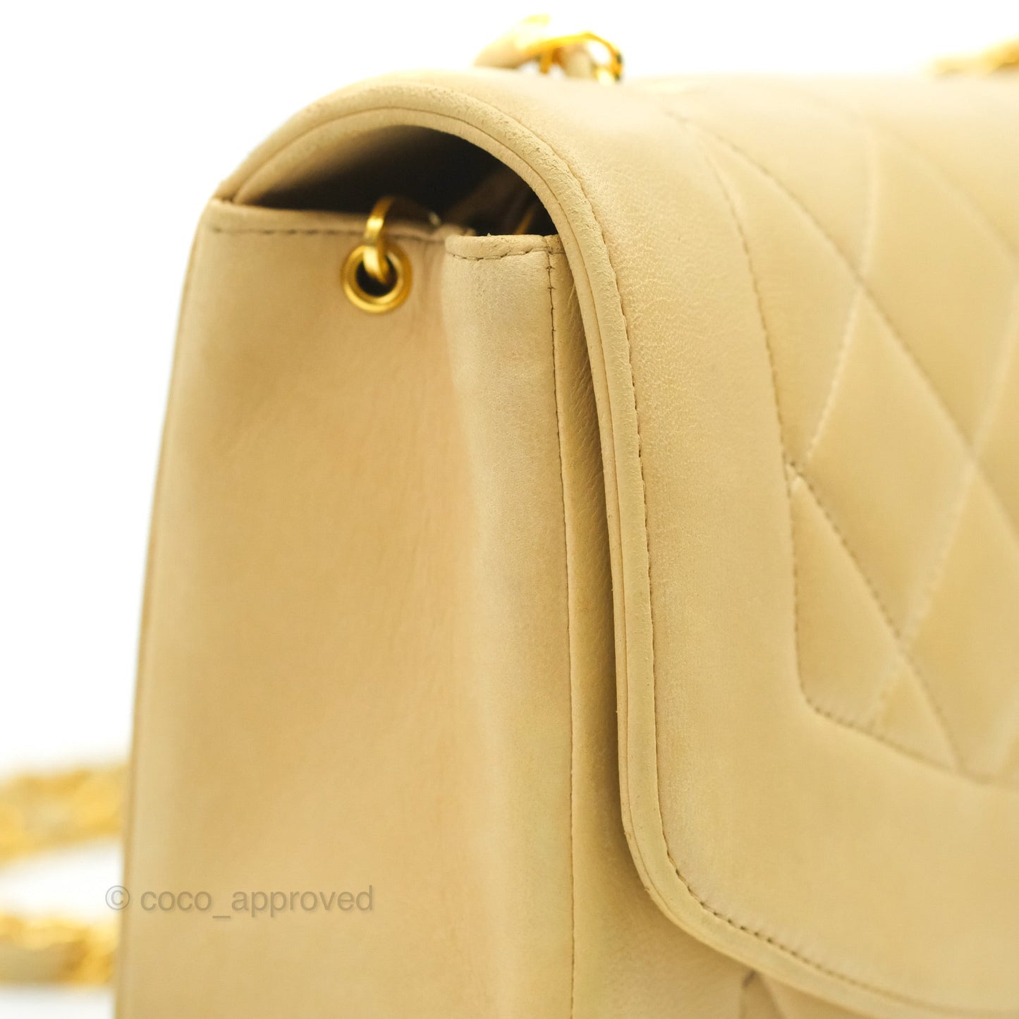 Chanel Small Vintage Quilted Classic Diana Flap Bag Beige Lambskin 24K Gold Hardware