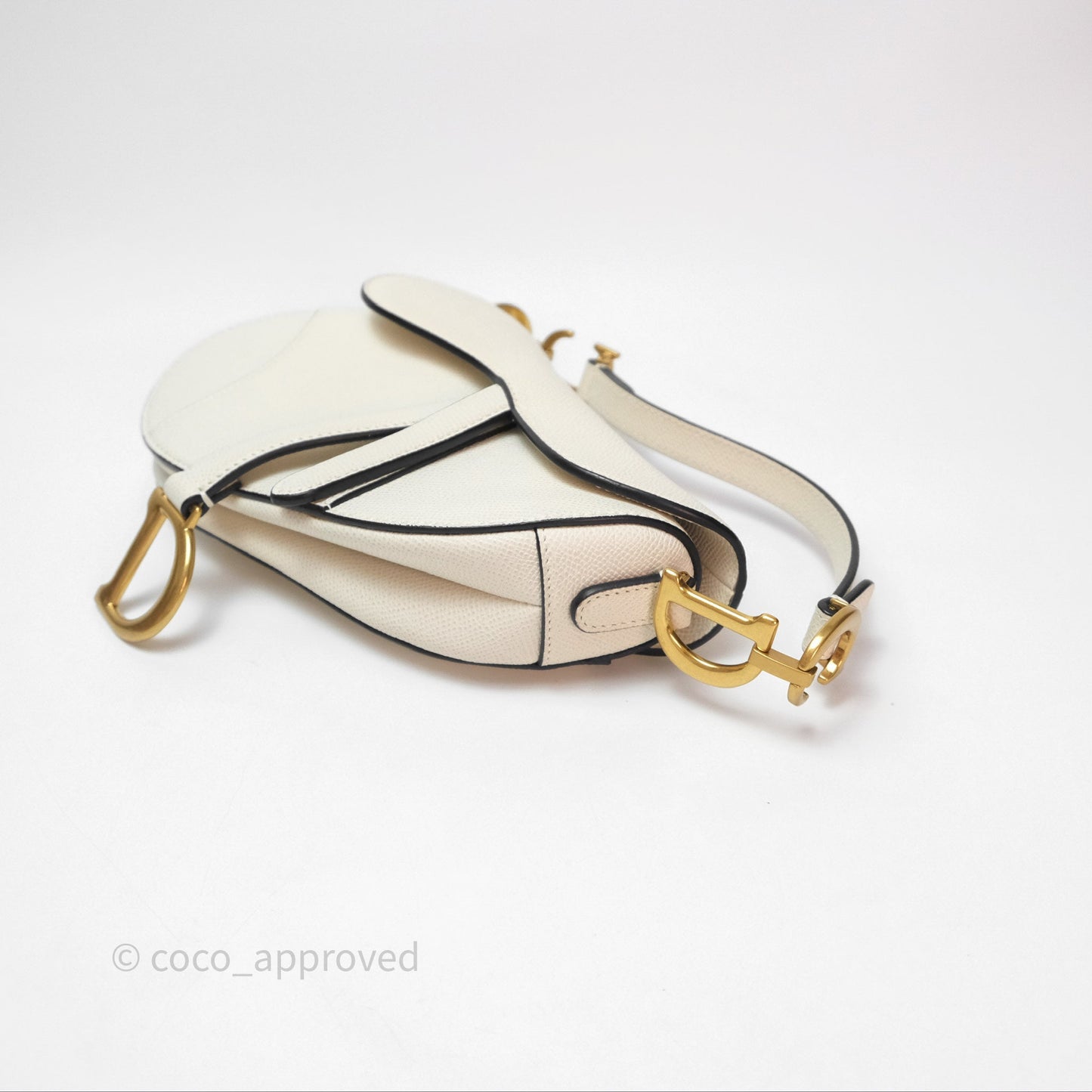 Christian Dior Mini Saddle Bag White Grained Calfskin Gold Hardware