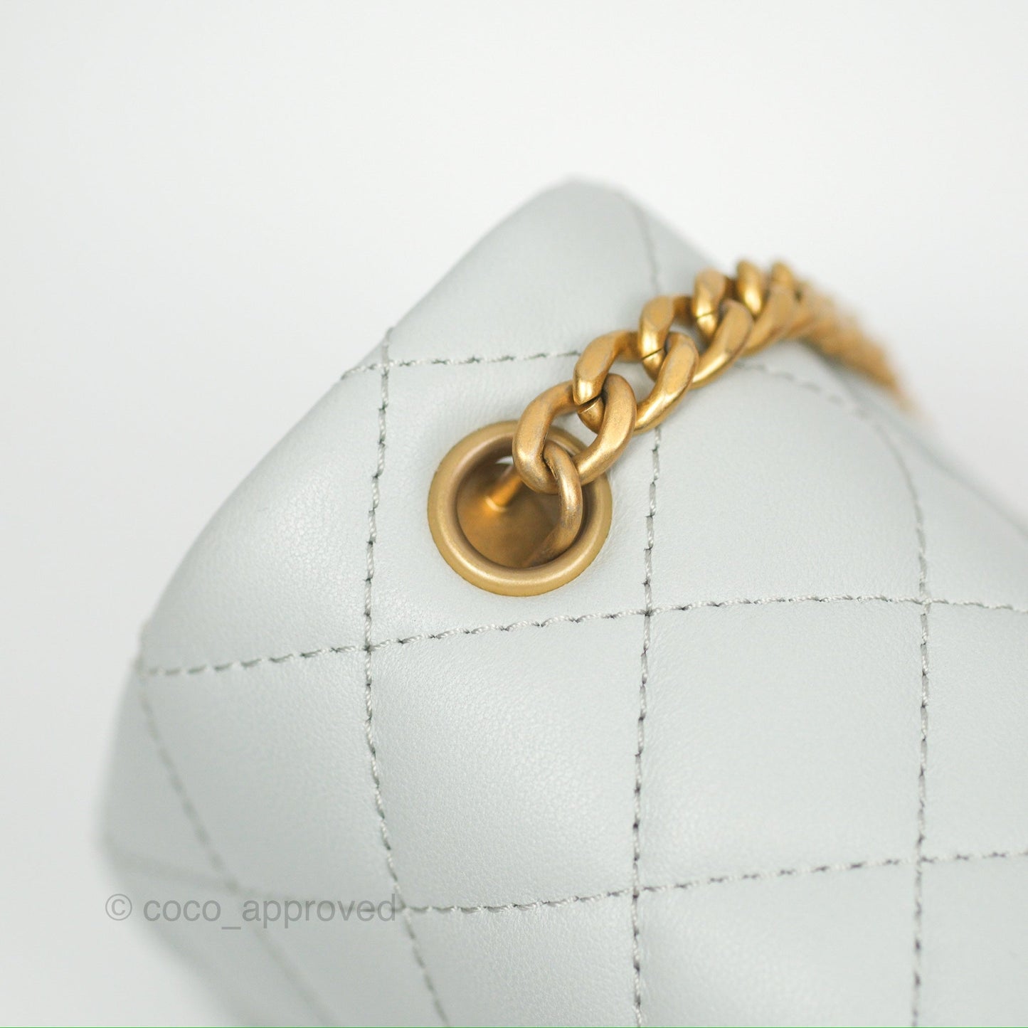 Chanel Quilted Mini Square Flap with Camellia Adjustable Chain Blue Clair Lambskin 23S