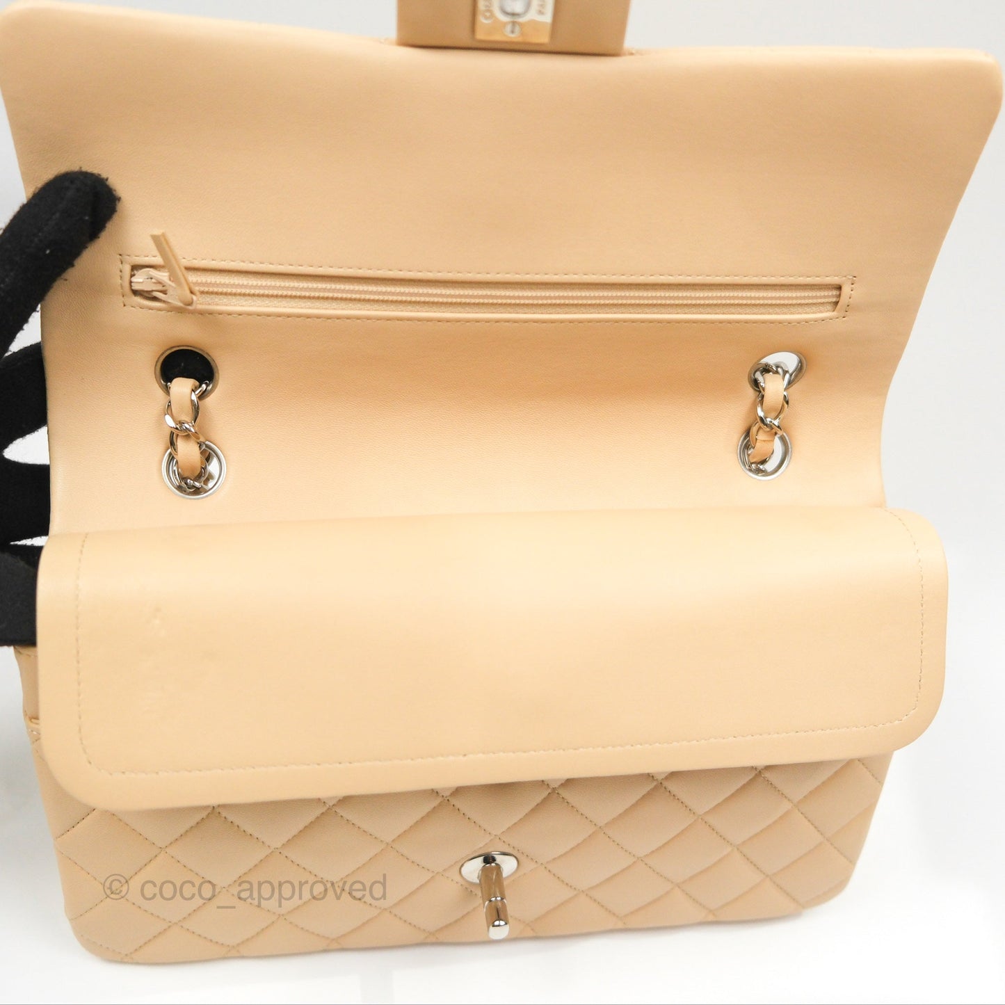 Chanel Classic M/L Medium Flap Quilted Beige Lambskin Silver Hardware
