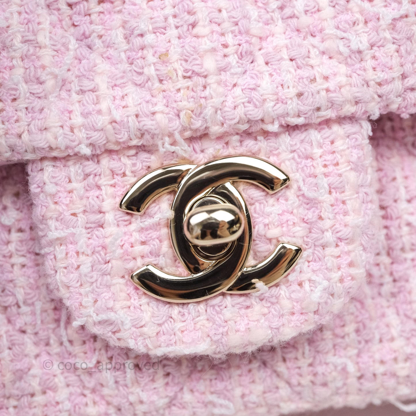 Chanel Classic Mini Rectangular Flap Pink Tweed Gold Hardware