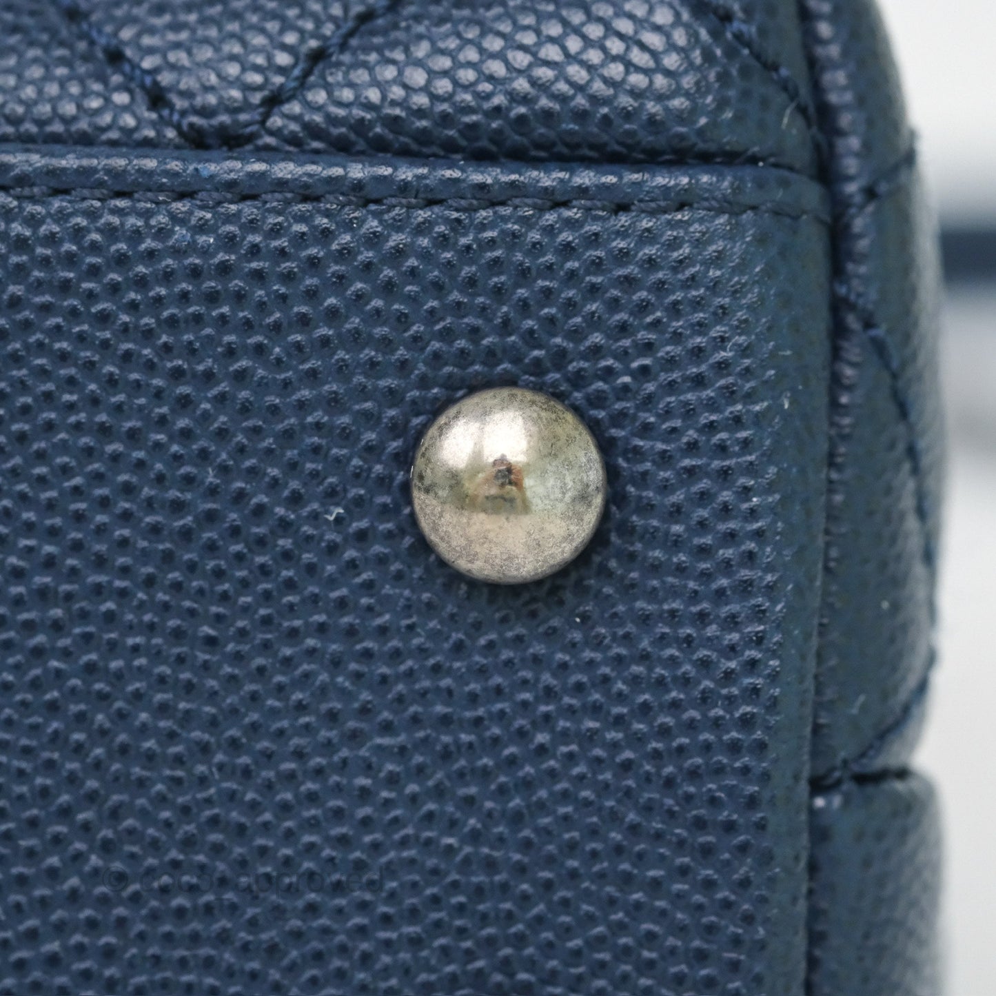 Chanel Small Coco Handle Navy Caviar Ruthenium Hardware Lizard Handle