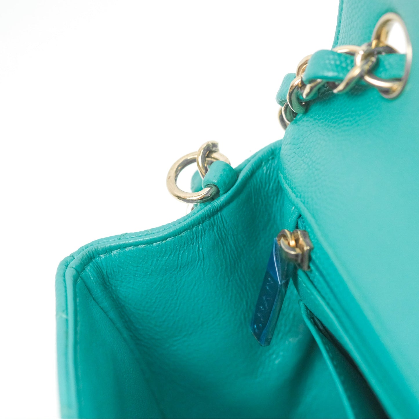 Chanel Mini Rectangular Flap Quilted Turquoise Caviar Gold Hardware