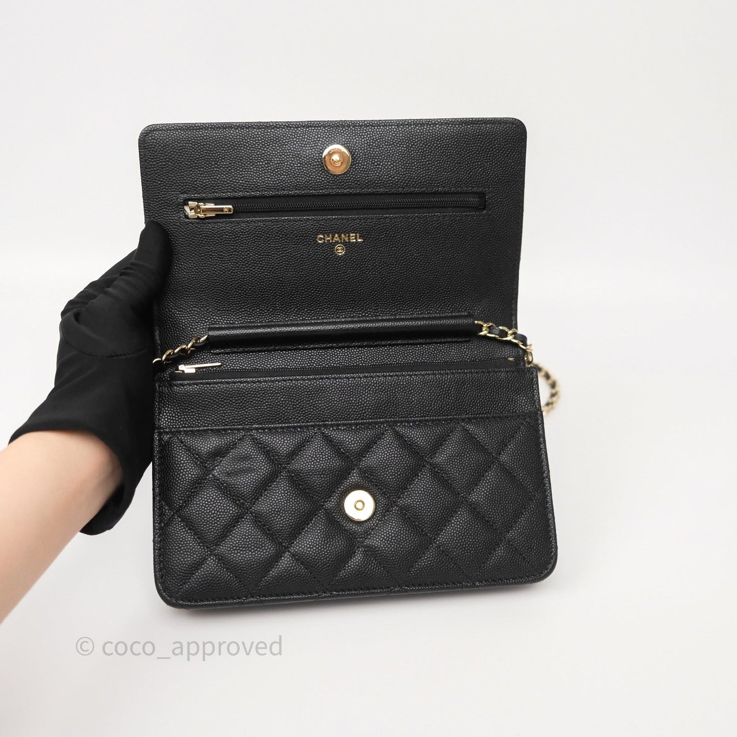 Chanel Wallet On Chain WOC Black Caviar Gold Hardware 23C