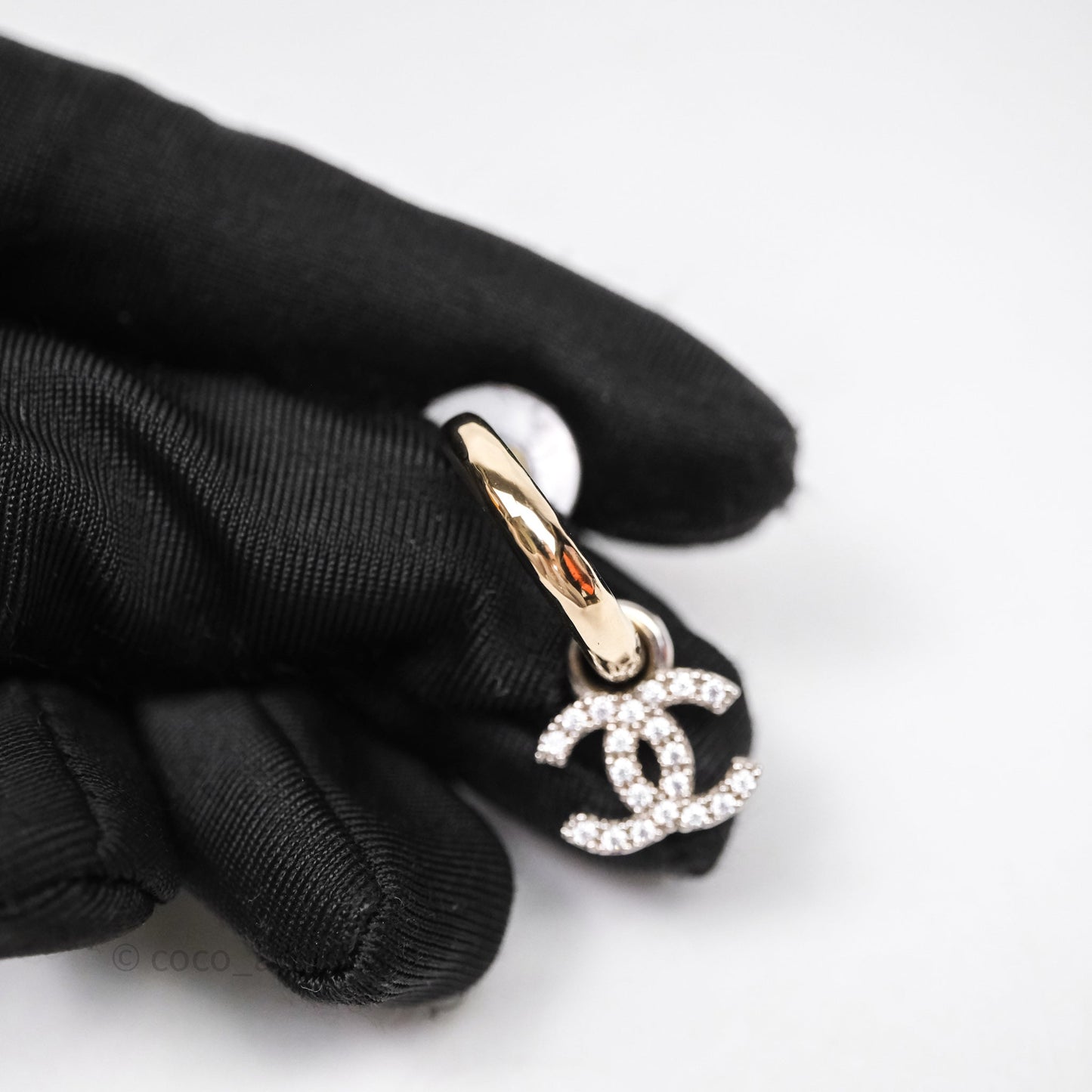 Chanel CC Hoop Logo Crystals Gold Earrings 22S