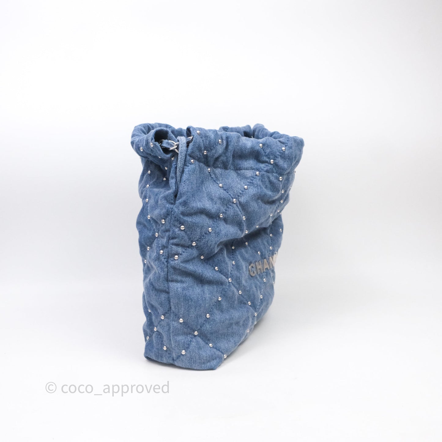 Chanel 22 Small Pearl Studded Denim Silver Hardware