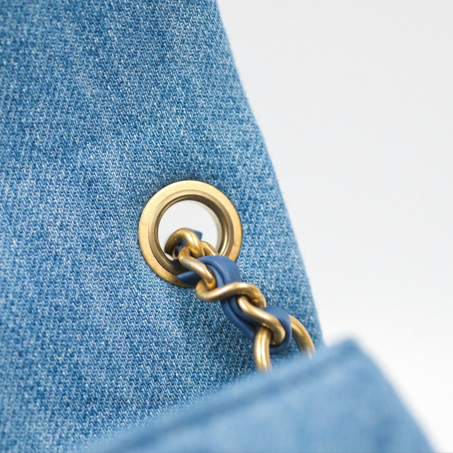 Chanel Mini Square Pearl Crush Quilted Denim Aged Gold Hardware