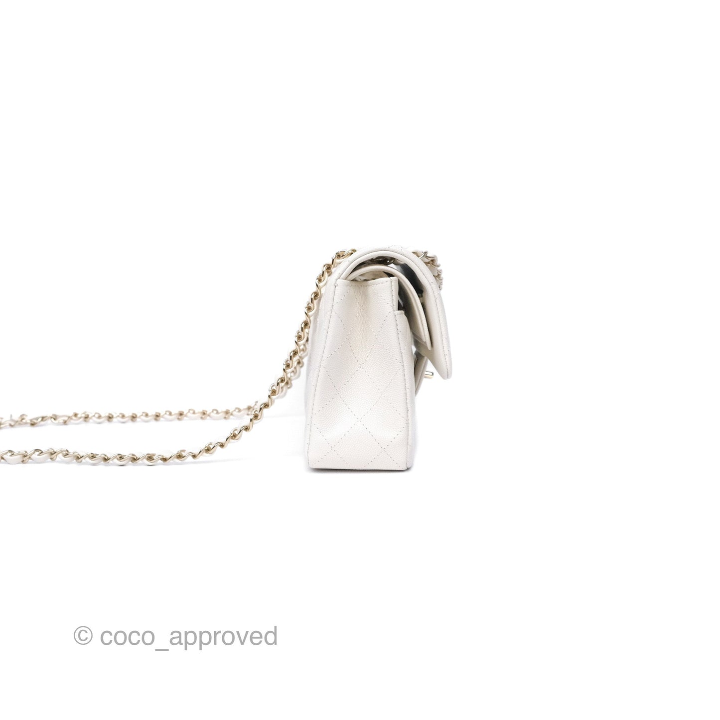 Chanel Small Classic Flap Quilted Ivory White Caviar Gold Hardware