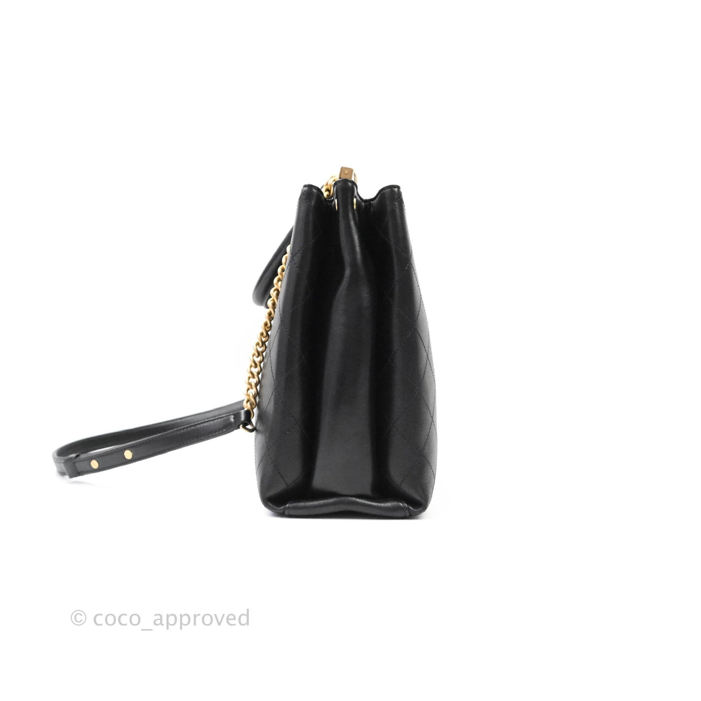 Chanel Flat Quilted Coco Luxe Large Shopping Bag Black Aged Gold Hardware 18P
