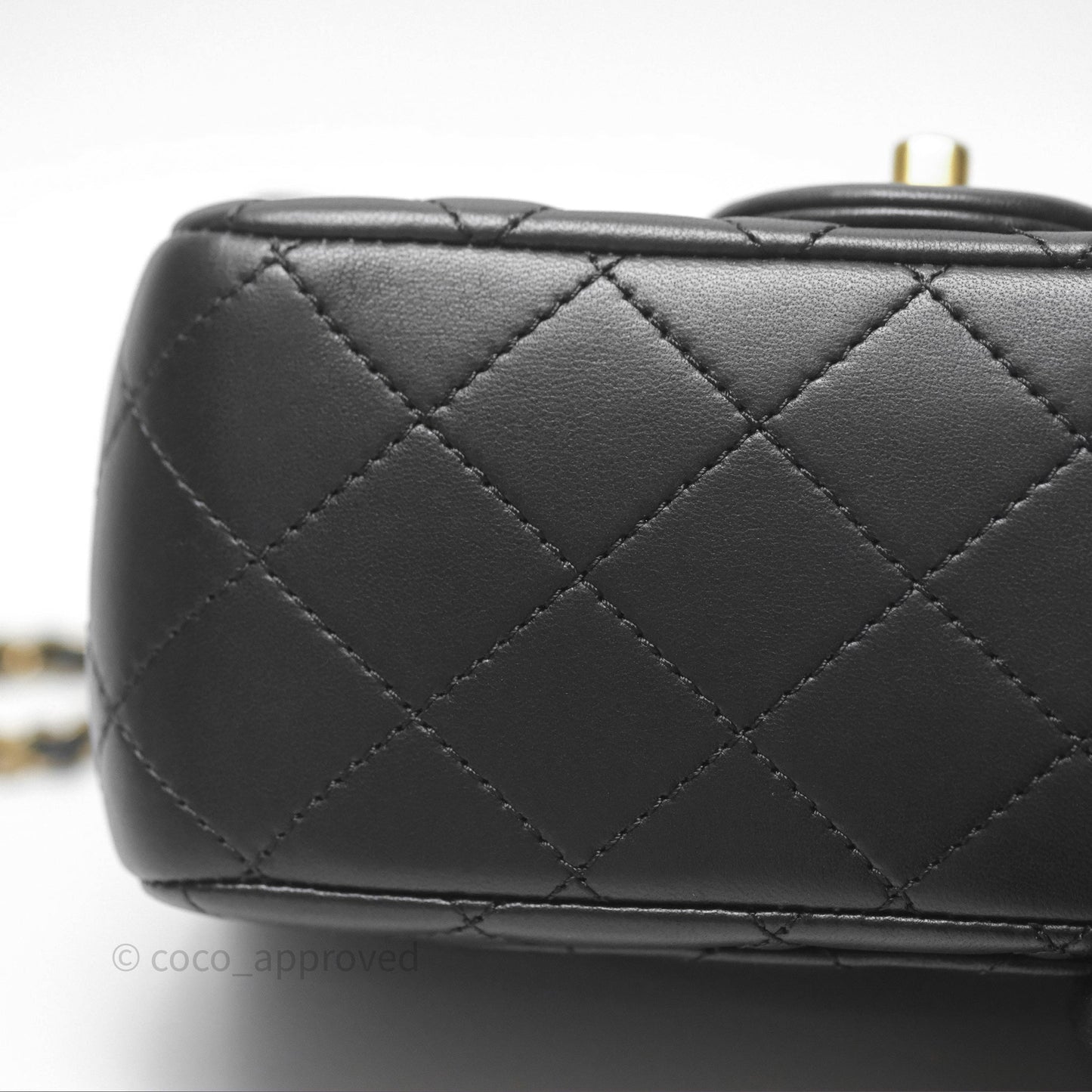 Chanel Pearl Crush Mini Square Quilted Black Lambskin Aged Gold Hardware