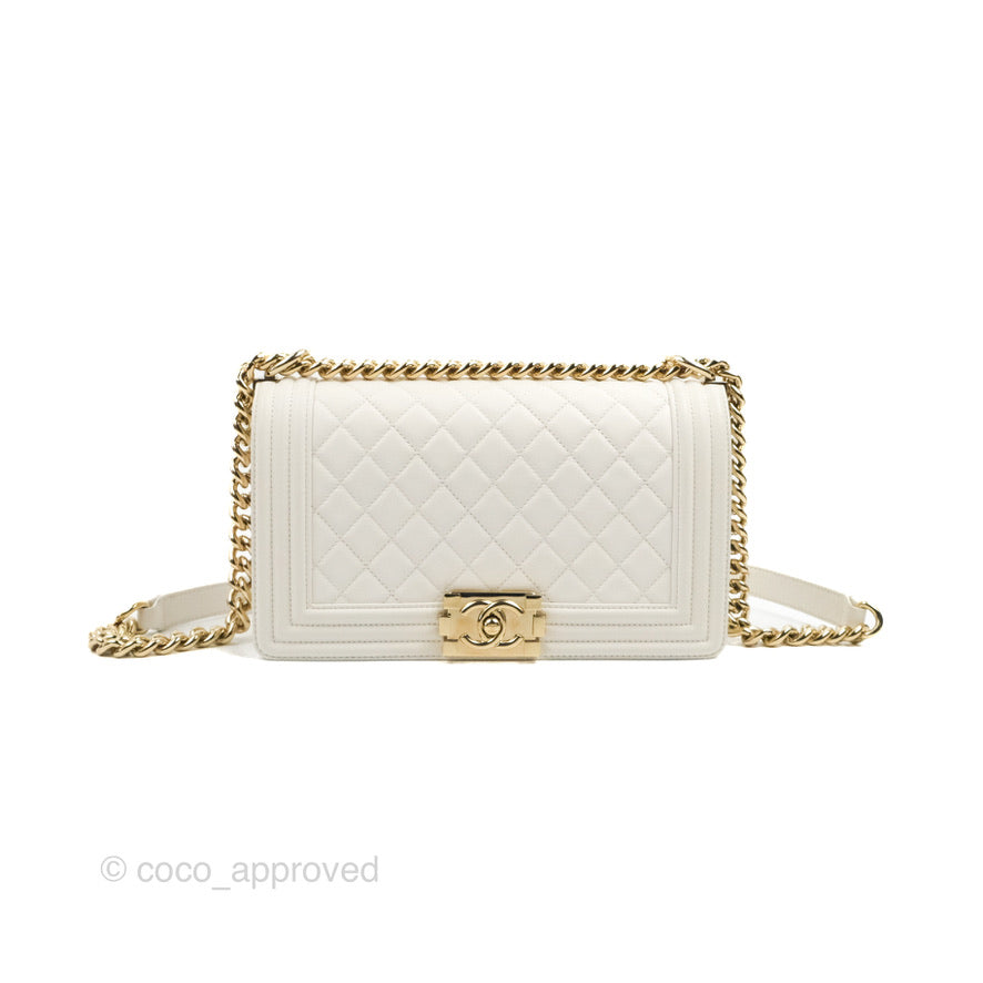 Chanel Medium Boy Bag White Calfskin Gold Hardware
