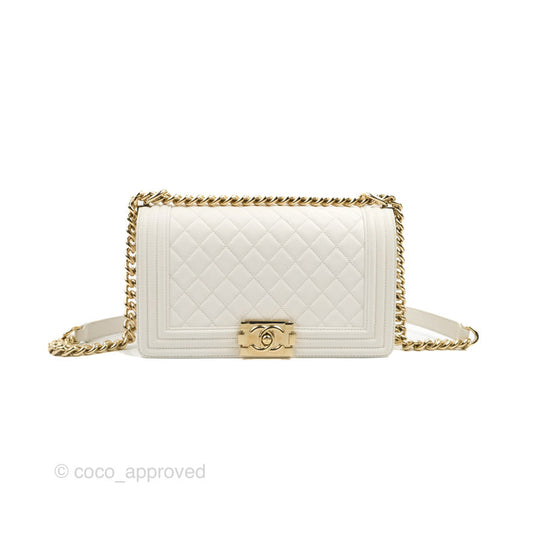 Chanel Medium Boy Bag White Calfskin Gold Hardware