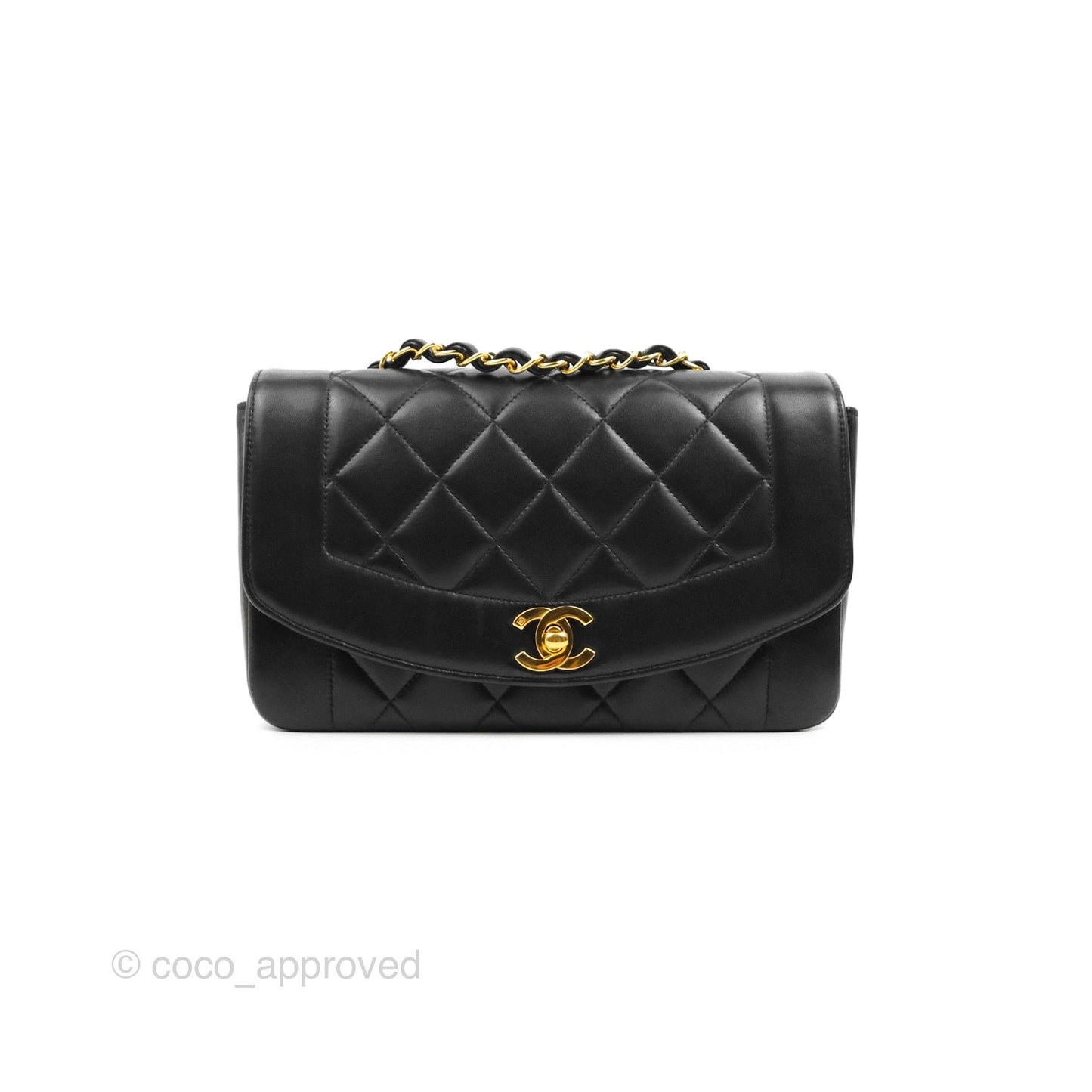 Chanel Small Vintage Quilted Classic Diana Flap Bag Black Lambskin 24K Gold Hardware