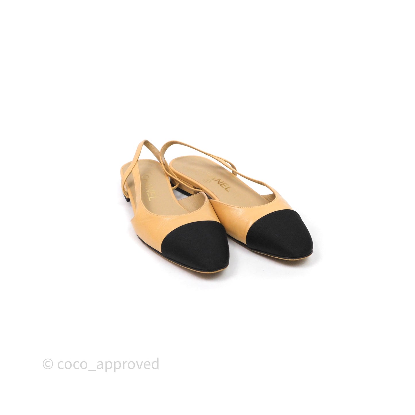 Chanel Classic Slingback Flats Beige Black Size 36