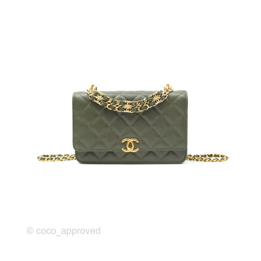 Chanel Coco First Wallet On Chain WOC Dark Olive Green Caviar Gold Hardware 22K