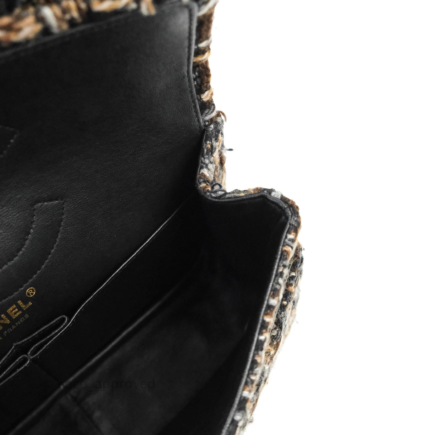 Chanel Quilted Reissue 226 Tweed Navy Brown Aged Gold Hardware