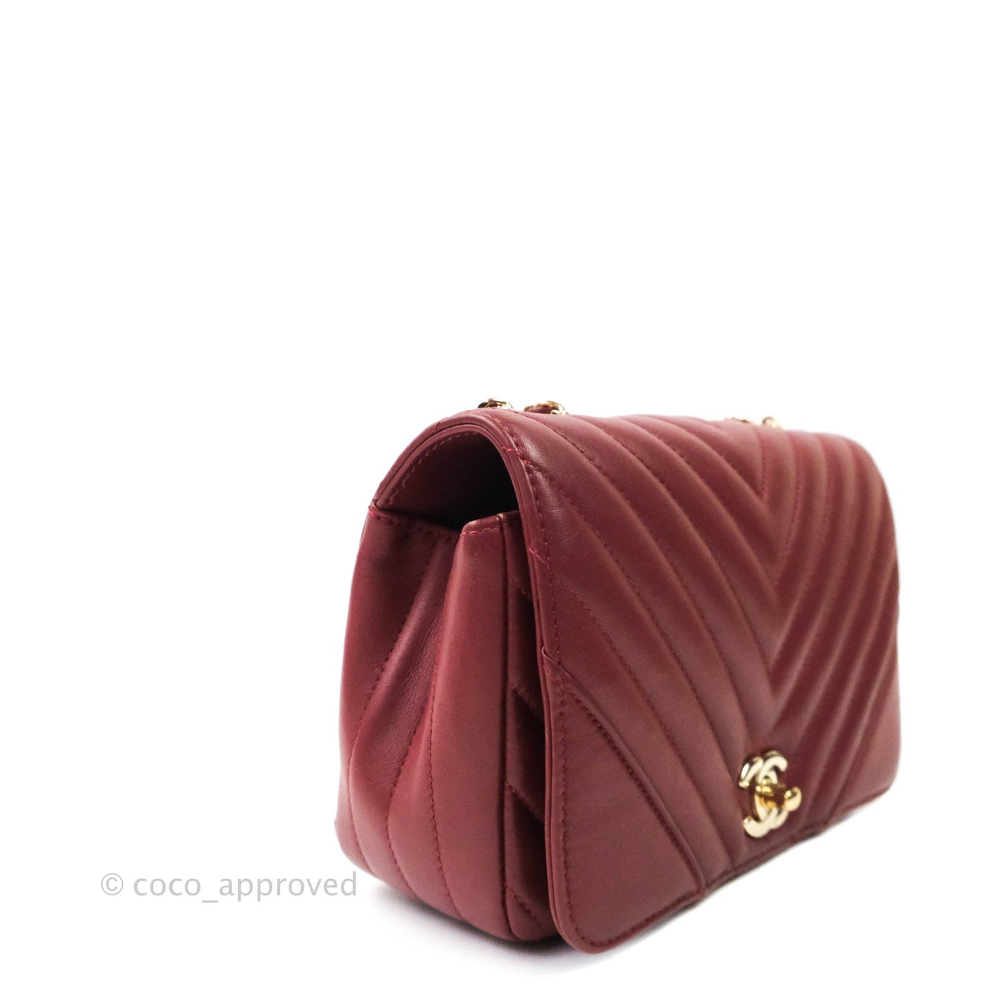 Chanel Small Statement Chevron Flap Bag Burgundy Lambskin Gold Hardware