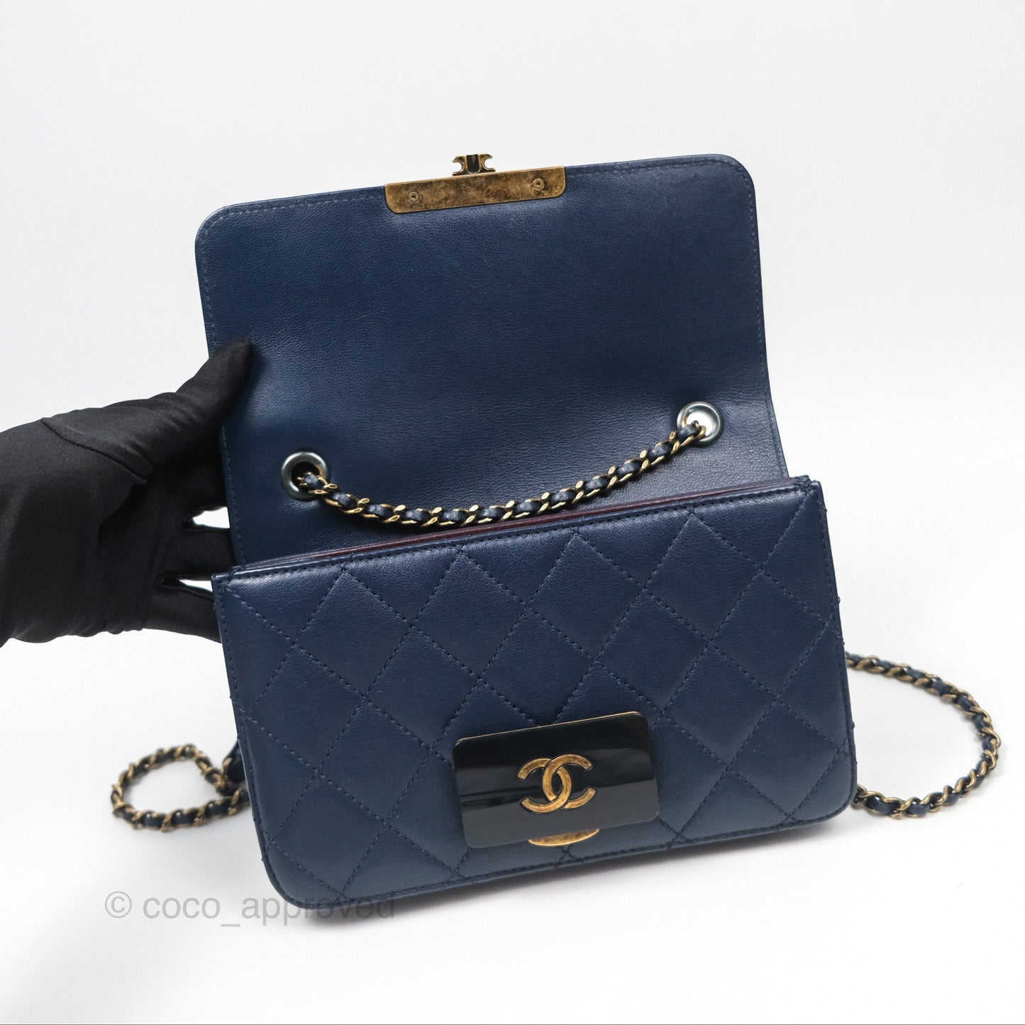 Chanel Beauty Lock Flap Bag Navy Sheepskin Aged Gold Hardware