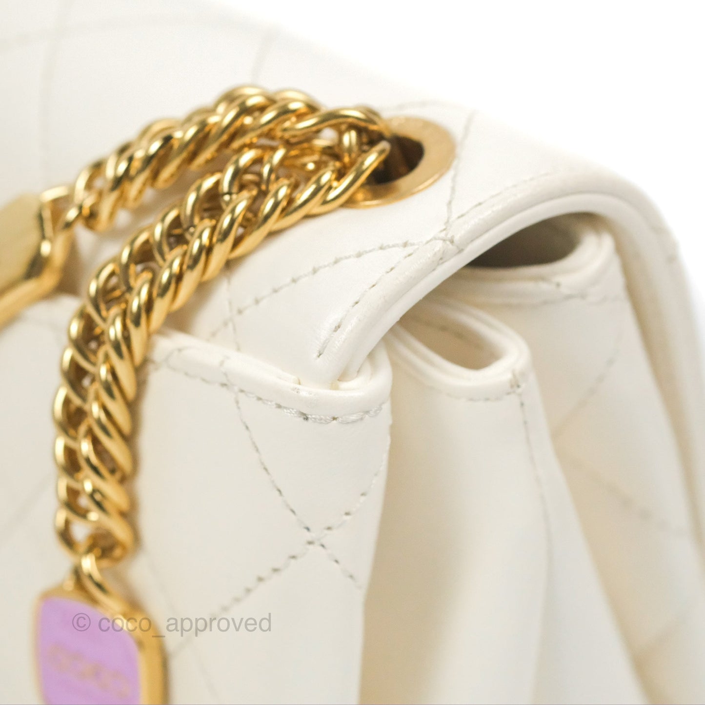 Chanel Mini Flap Bag with Enamel Charm Chain White Lambskin Gold Hardware