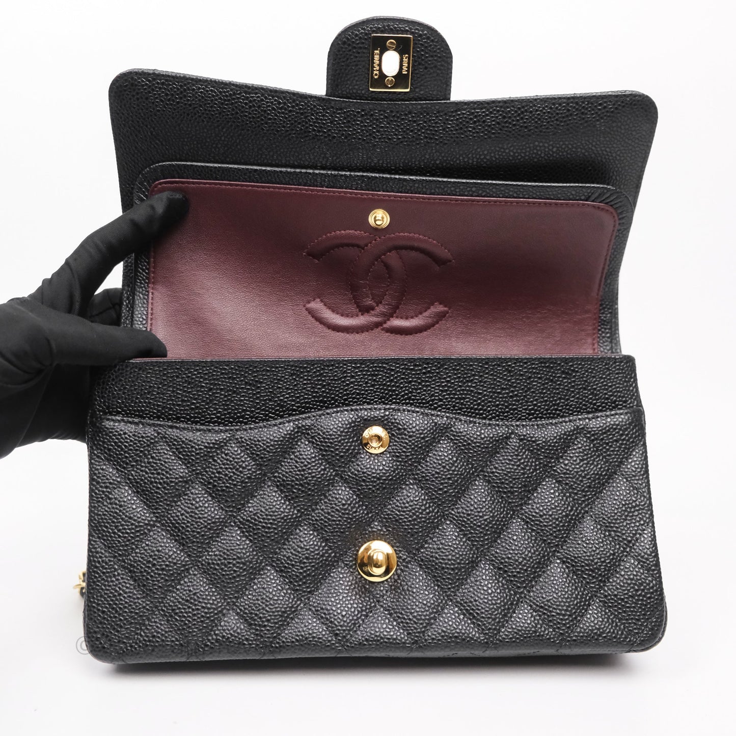 Chanel Classic M/L Medium Flap Quilted Black Caviar Gold Hardware